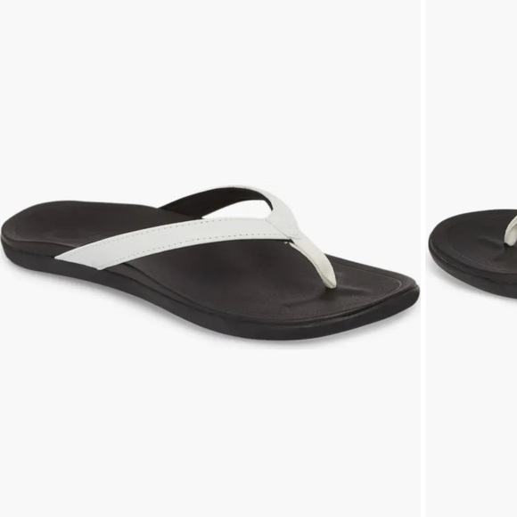 OluKai Ho Opio Flip Flop Black White Womens Shoe size 10 - Picture 1 of 5